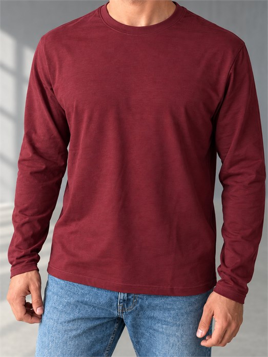 Bordo Uzun Kollu Pamuk Basic T-Shirt GST 0701
