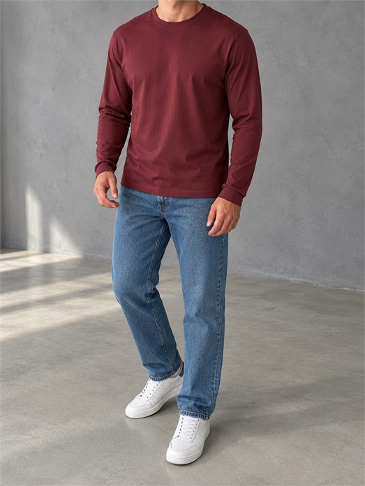 Bordo Uzun Kollu Pamuk Basic T-Shirt GST 0701