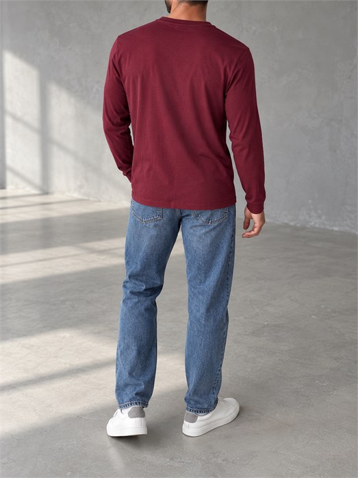 Bordo Uzun Kollu Pamuk Basic T-Shirt GST 0701