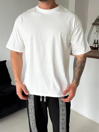 Ekru Düz Pamuk Oversize T-SHİRT SC