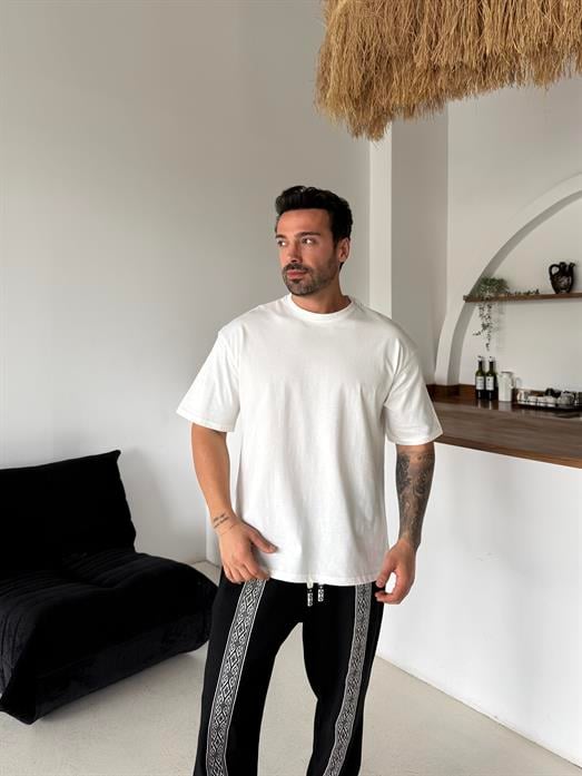 Ekru Düz Pamuk Oversize T-SHİRT SC