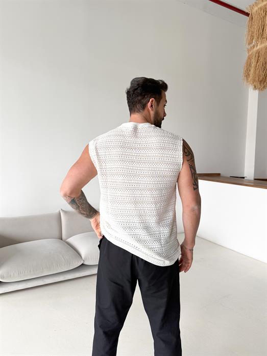 Ekru Örgü Sıfır Kol Pamuk Atlet LNS 42017