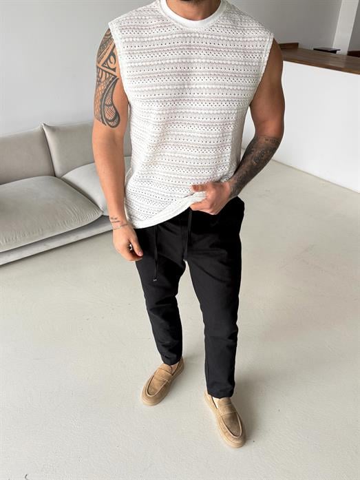 Ekru Örgü Sıfır Kol Pamuk Atlet LNS 42017