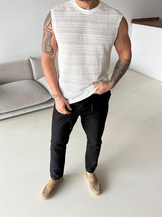 Ekru Örgü Sıfır Kol Pamuk Atlet LNS 42017