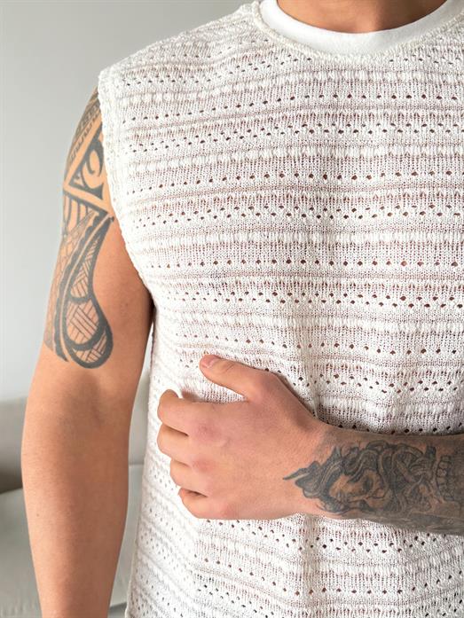 Ekru Örgü Sıfır Kol Pamuk Atlet LNS 42017