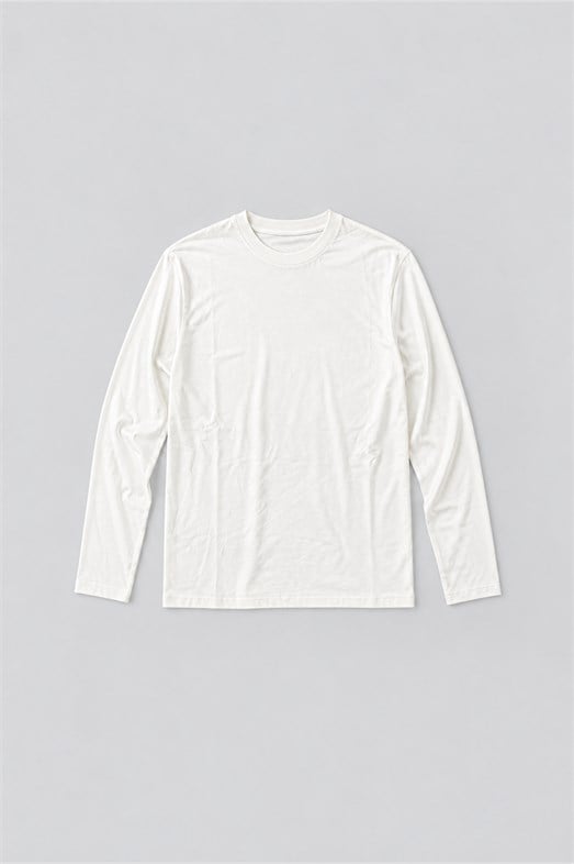 Ekru Uzun Kollu Pamuk Basic T-Shirt GST 0701