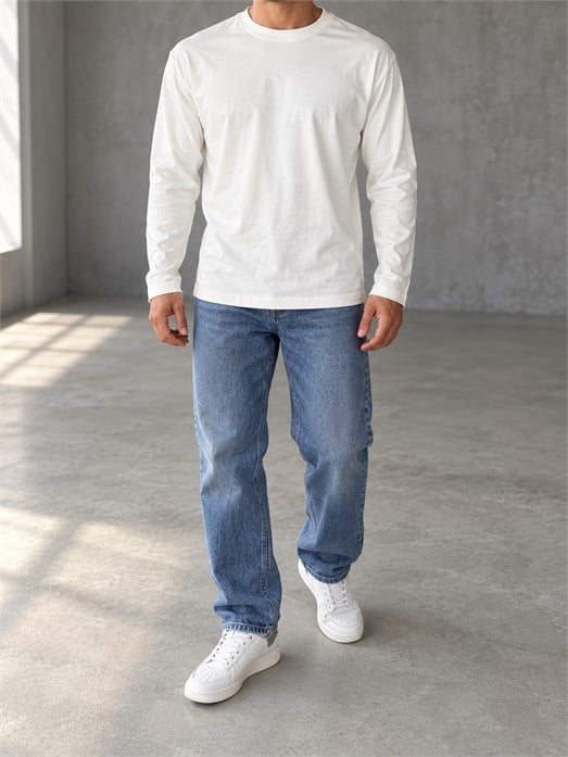 Ekru Uzun Kollu Pamuk Basic T-Shirt GST 0701