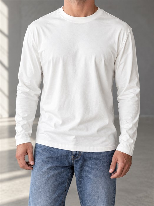 Ekru Uzun Kollu Pamuk Basic T-Shirt GST 0701