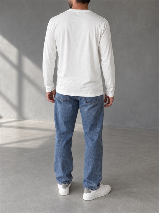 Ekru Uzun Kollu Pamuk Basic T-Shirt GST 0701