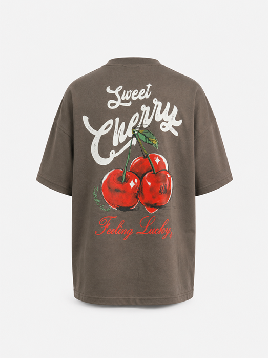 Füme Cherry Fırçalı Kumaş Pamuk Tişört JJ 26Y141