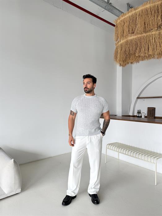 Gri Desenli İtalyan Pamuk Triko SNZ  T7284