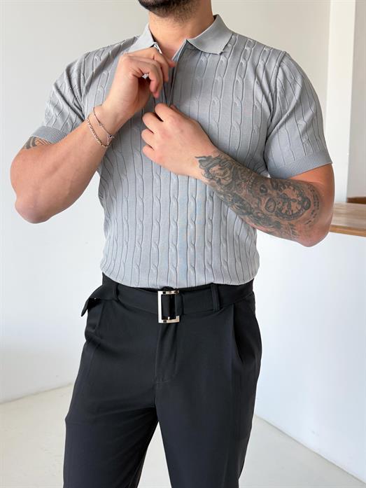 Gri Saç Örgü Fermuarlı Triko TK