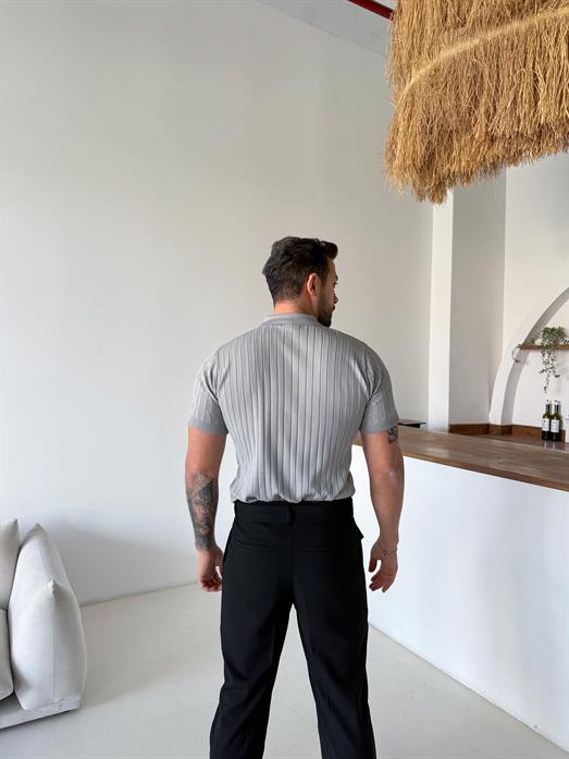 Gri Saç Örgü Fermuarlı Triko TK