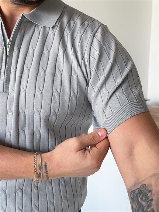 Gri Saç Örgü Fermuarlı Triko TK