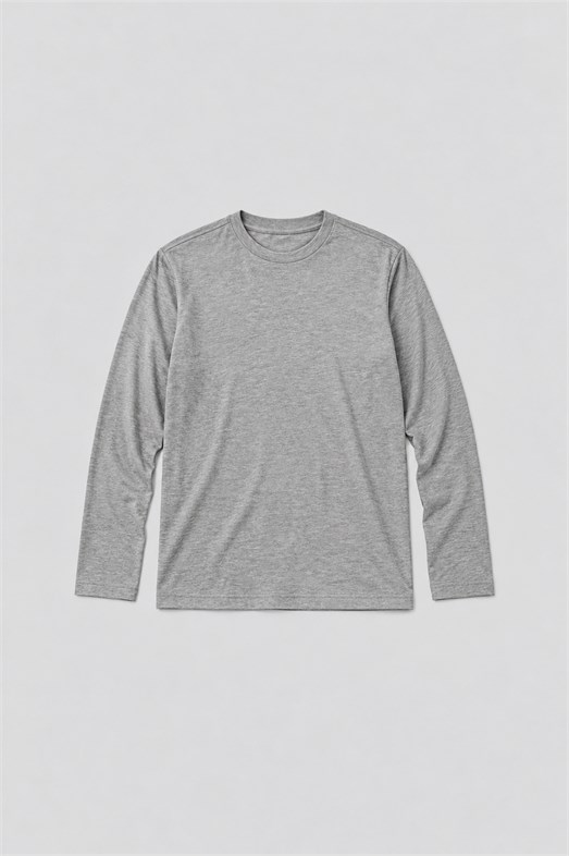 Gri Uzun Kollu Pamuk Basic T-Shirt GST 0701