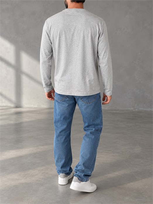 Gri Uzun Kollu Pamuk Basic T-Shirt GST 0701