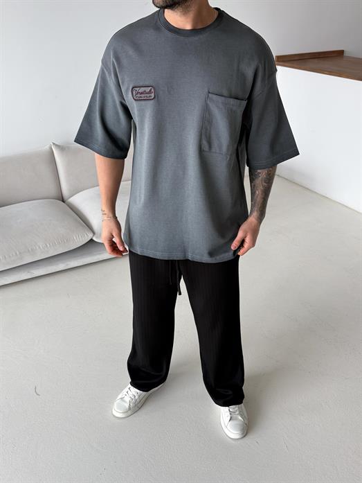 Gri Young Nakışlı Oversize Tişört VMS V70-150