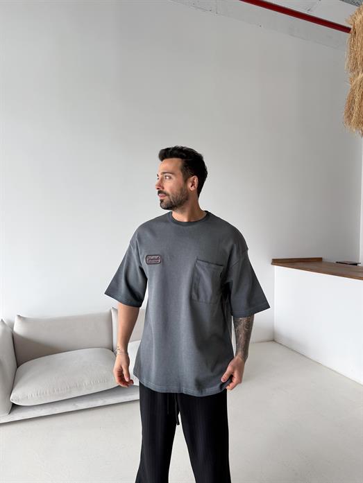 Gri Young Nakışlı Oversize Tişört VMS V70-150