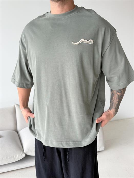 Haki Fırçalı Yarım Sarı patchli Tişört PLZ 26158