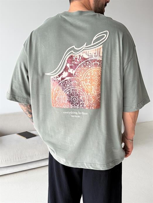 Haki Fırçalı Yarım Sarı patchli Tişört PLZ 26158