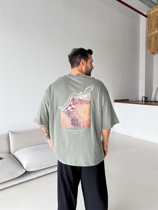 Haki Fırçalı Yarım Sarı patchli Tişört PLZ 26158