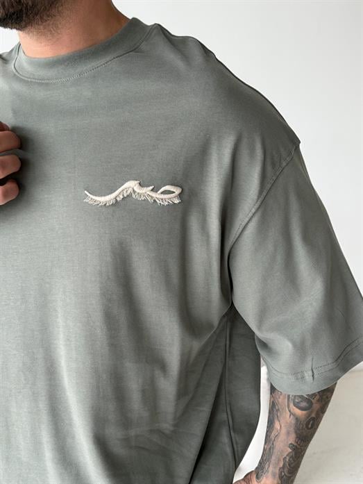 Haki Fırçalı Yarım Sarı patchli Tişört PLZ 26158