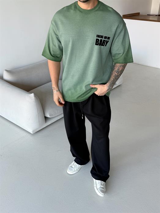 Haki Focus yıkamalı Oversize tişört ESNT 71134