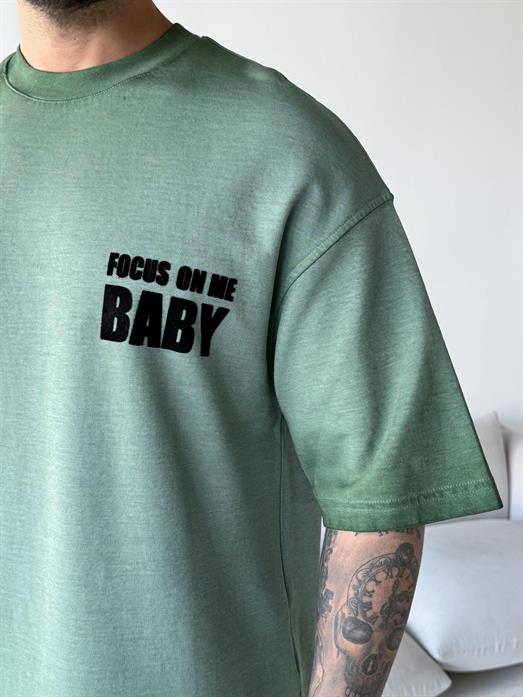 Haki Focus yıkamalı Oversize tişört ESNT 71134