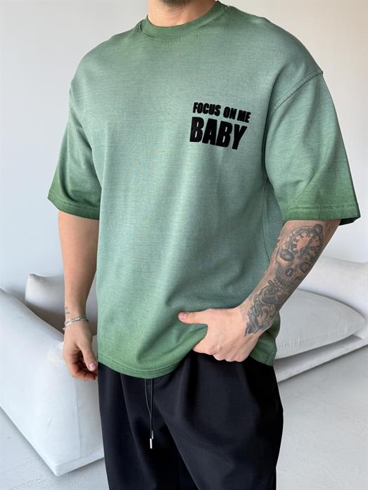 Haki Focus yıkamalı Oversize tişört ESNT 71134