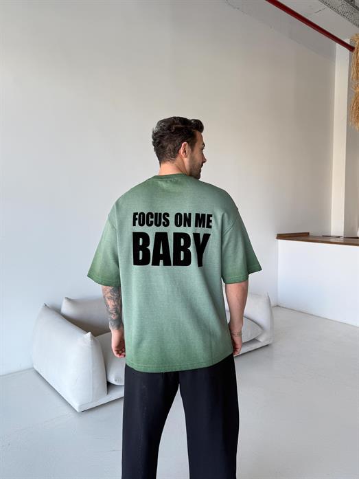 Haki Focus yıkamalı Oversize tişört ESNT 71134