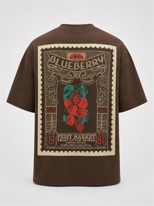 Kahve Blueberry Baskılı Pamuk Tişört JJ  Y126