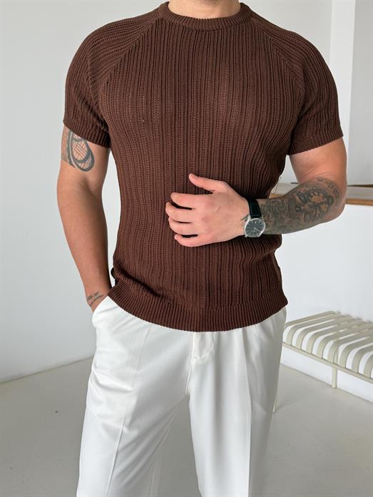 Kahve Desenli İtalyan Pamuk Triko SNZ  T7284