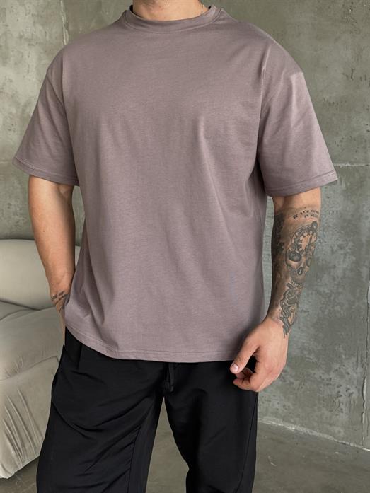 Kahve Düz Compak Oversize T-SHİRT SC