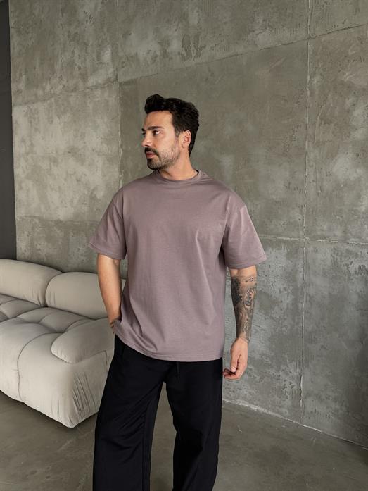Kahve Düz Compak Oversize T-SHİRT SC