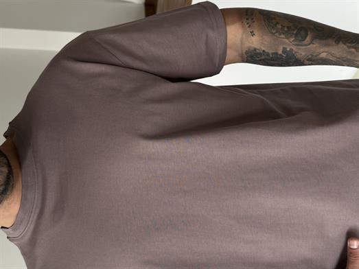 Kahve Düz Pamuk Oversize T-SHİRT SC