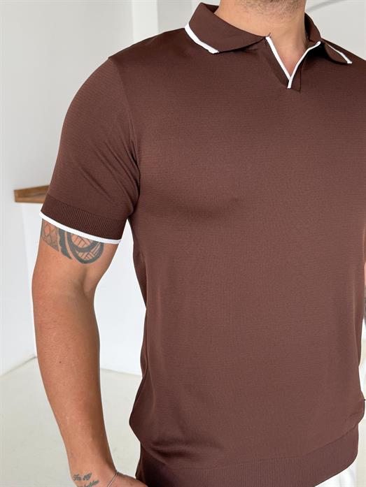 Kahve Yaka Çizgili Polo Yaka TK