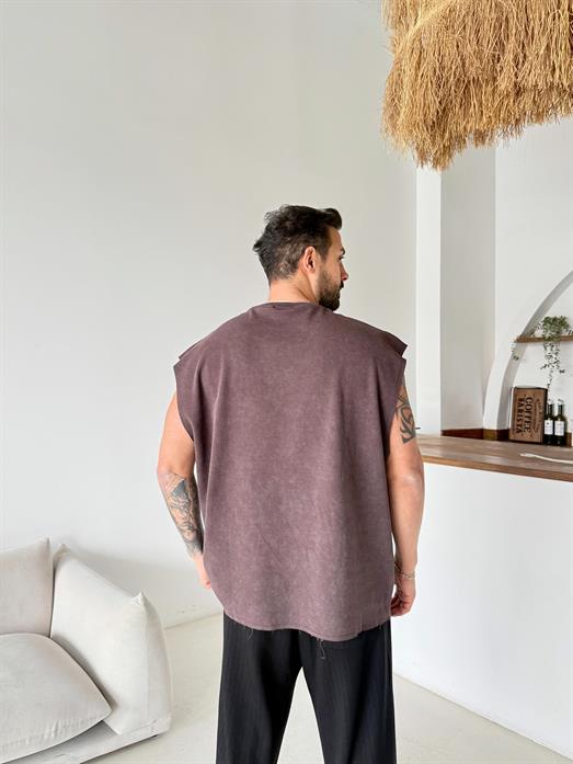 Kahve Yıkamalı Sıfır Kol Atlet VMS V70-144