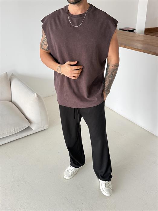 Kahve Yıkamalı Sıfır Kol Atlet VMS V70-144