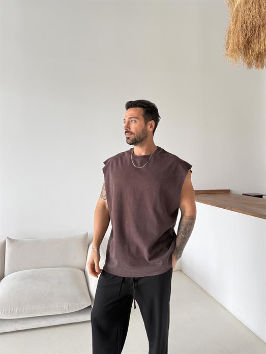 Kahve Yıkamalı Sıfır Kol Atlet VMS V70-144