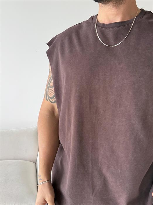 Kahve Yıkamalı Sıfır Kol Atlet VMS V70-144