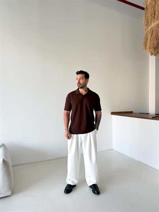 Kahve Zra Krep Hemşire Yaka Tişört TK