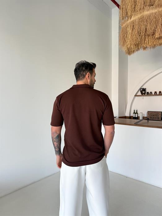 Kahve Zra Krep Hemşire Yaka Tişört TK