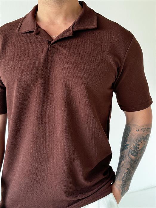 Kahve Zra Krep Hemşire Yaka Tişört TK