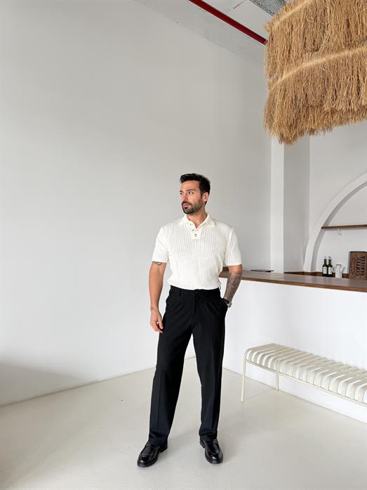 Kemik Patlı Acurlu Üç Düğme Pamuk Triko SNZ T7285