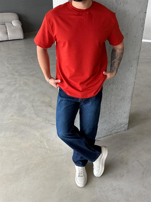 Kırmızı Compak Pamuk Oversize T-SHIRT KHL