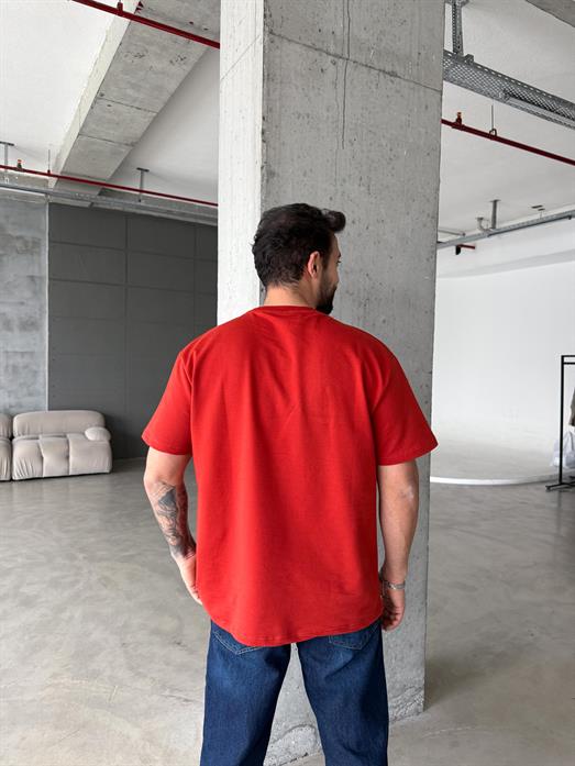 Kırmızı Compak Pamuk Oversize T-SHIRT KHL