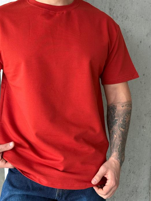 Kırmızı Compak Pamuk Oversize T-SHIRT KHL