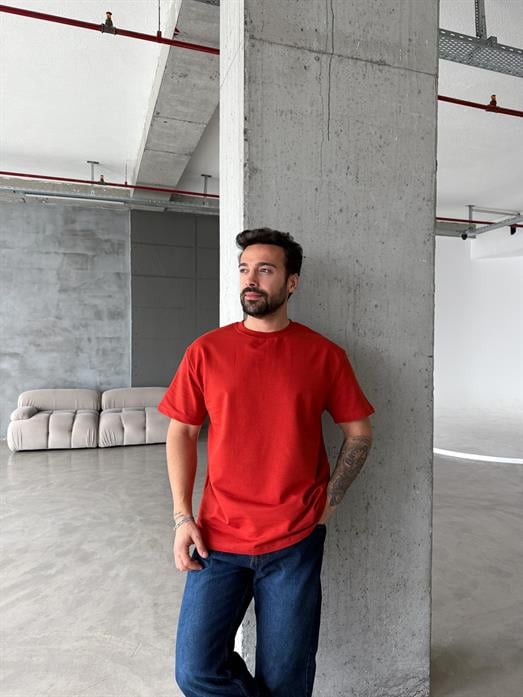 Kırmızı Compak Pamuk Oversize T-SHIRT KHL
