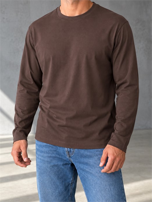 KoyuKahve Uzun Kollu Pamuk Basic T-Shirt GST 0701
