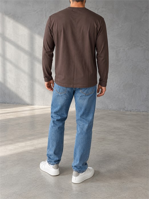 KoyuKahve Uzun Kollu Pamuk Basic T-Shirt GST 0701